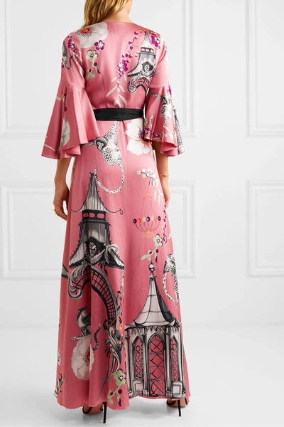 Shop Temperley London Euphoria Printed Satin-crepe Wrap Maxi Dress In Pink