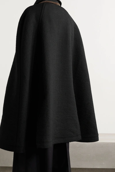 Shop Loewe Chain-embellished Double-breasted Wool Cape In Black
