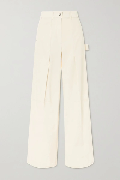Shop Helmut Lang Pleated Cotton-twill Straight-leg Pants In Ivory