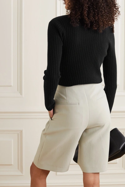 Shop Arch4 Twist-front Ribbed Cashmere Sweater In Black