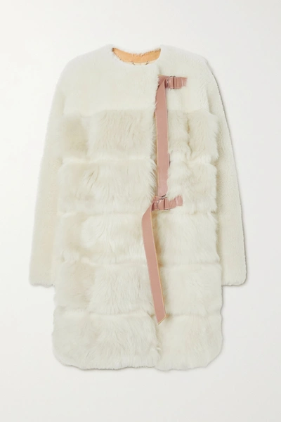 Shop Chloé Leather-trimmed Shearling Coat In White