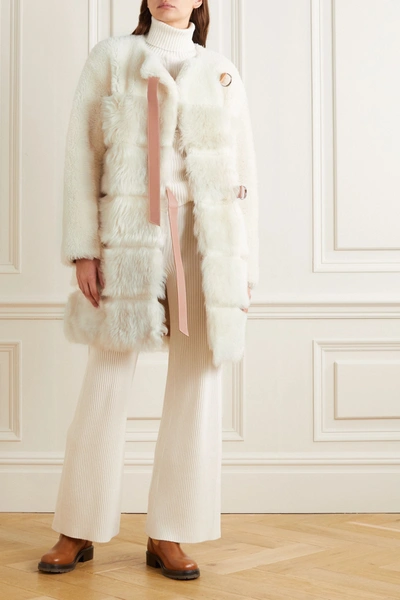 Shop Chloé Leather-trimmed Shearling Coat In White