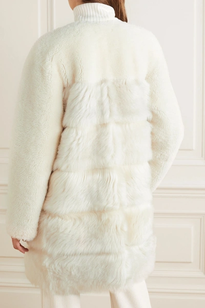 Shop Chloé Leather-trimmed Shearling Coat In White