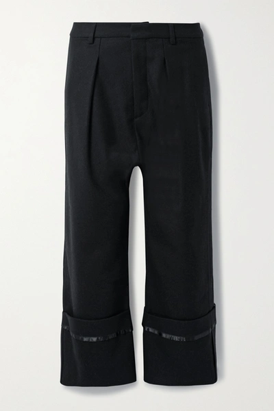 Shop R13 Cropped Satin-trimmed Wool-twill Pants In Black