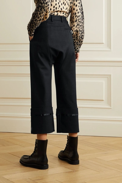 Shop R13 Cropped Satin-trimmed Wool-twill Pants In Black