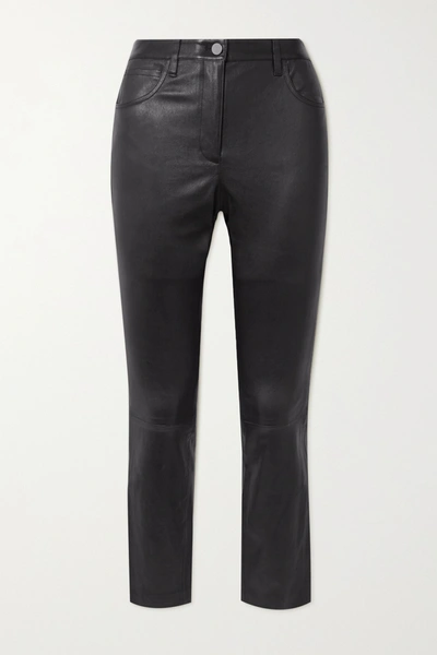 Shop Theory Leather Skinny Pants In Black