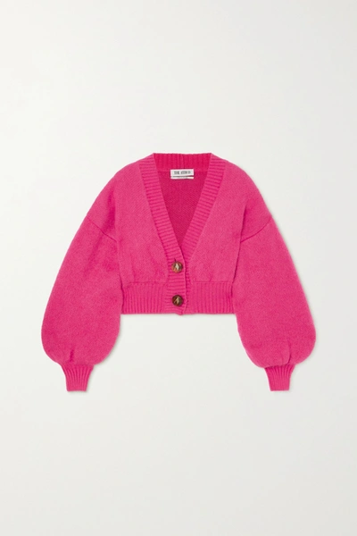 Shop Attico Cropped Mohair-blend Cardigan In Pink
