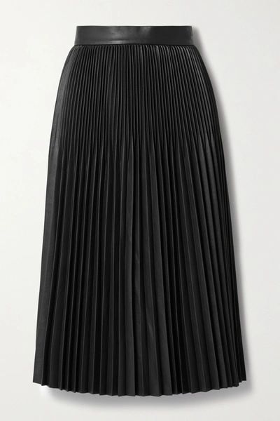 Shop Jason Wu Pleated Faux Leather Midi Skirt In Black