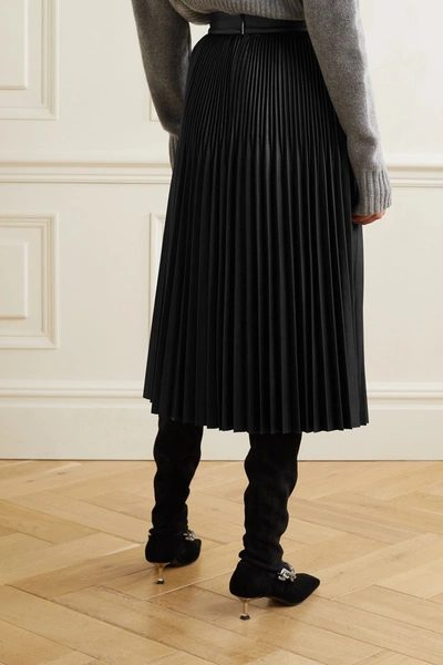 Shop Jason Wu Pleated Faux Leather Midi Skirt In Black