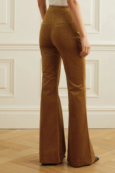 Shop Veronica Beard Basima Cotton-blend Corduroy Flared Pants In Saffron