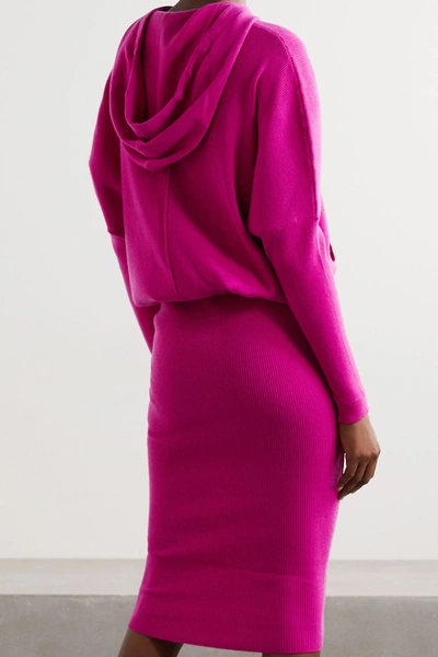 Shop Tom Ford Hooded Ribbed Cashmere-blend Dress In Fuchsia