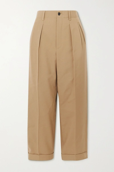 Shop Saint Laurent Wool-gabardine Straight-leg Pants In Beige