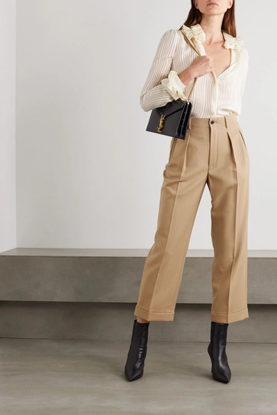 Shop Saint Laurent Wool-gabardine Straight-leg Pants In Beige