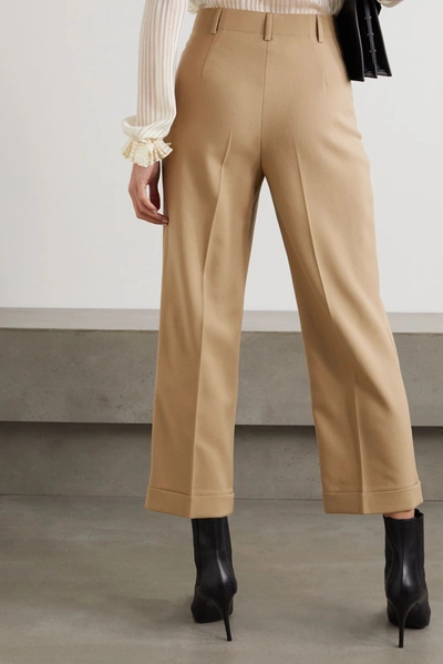 Shop Saint Laurent Wool-gabardine Straight-leg Pants In Beige
