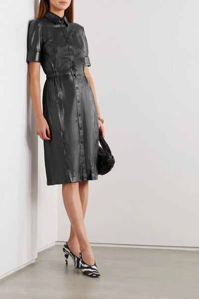 Shop Altuzarra Kura Leather Shirt Dress In Black