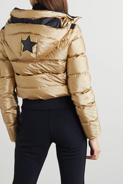 Shop Goldbergh Aura Hooded Quilted Metallic Down Ski Jacket In Gold