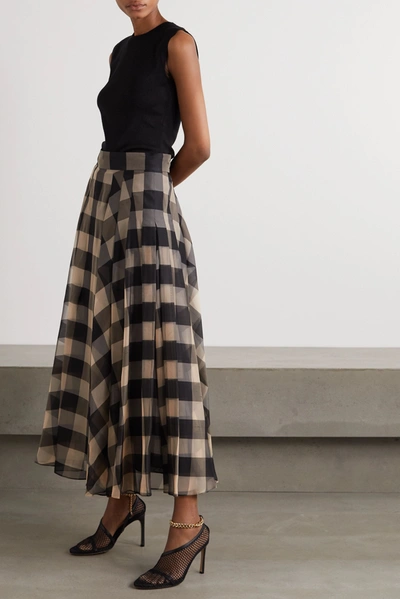 Shop Akris Checked Mulberry Silk-organza Jacquard Maxi Skirt In Black