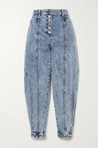 Shop Ulla Johnson Brodie Acid-wash High-rise Tapered Jeans In Blue