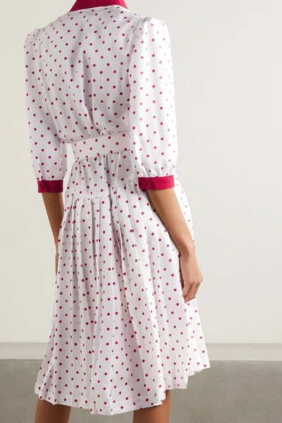 Shop Rodarte Wrap-effect Pleated Polka-dot Silk-twill Dress In White