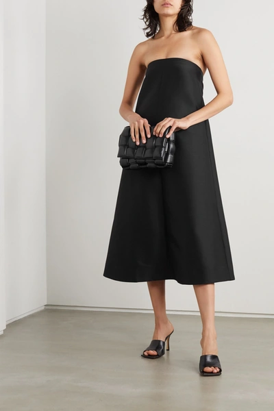 Shop Totême Sabadell Strapless Duchesse-satin Midi Dress In Black