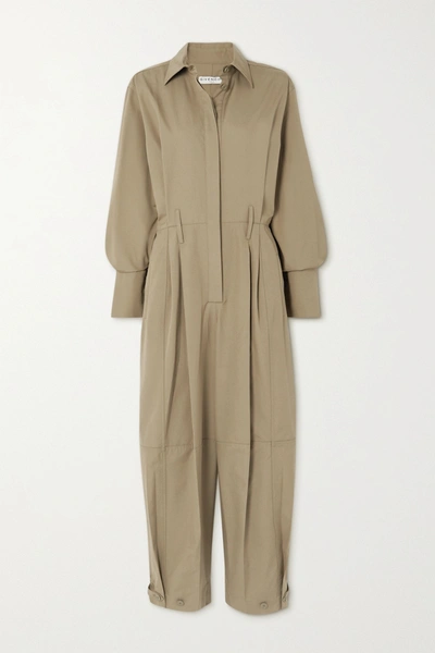 Shop Givenchy Pleated Cotton Jumpsuit In Army Green