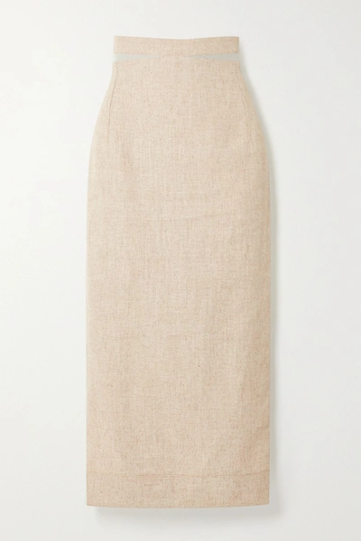 Shop Jacquemus Cutout Woven Midi Skirt In Beige
