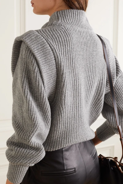 Shop Isabel Marant Poppy Ribbed Cashmere And Wool-blend Turtleneck Sweater In Gray