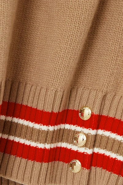 Shop Burberry Oversized Striped Wool Sweater In Camel