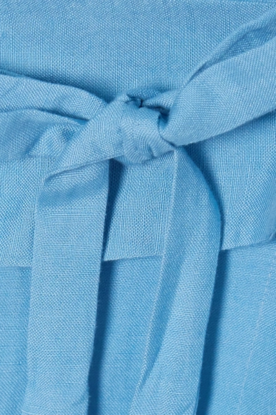 Shop Usisi Sister Tosca Belted Linen-blend Midi Dress In Blue