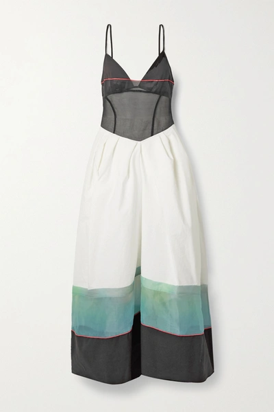 Shop Rosie Assoulin Striped Cotton-poplin And Organza Maxi Dress In White