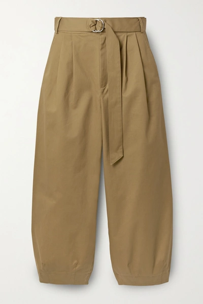 Shop Tibi Myriam Cropped Pleated Cotton-blend Twill Tapered Pants In Army Green