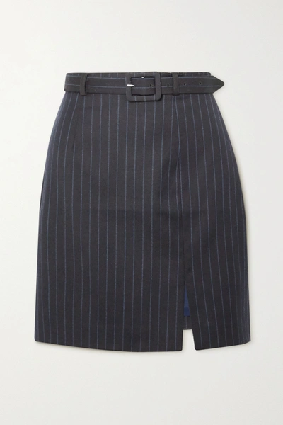 Shop Alexa Chung Whatever Belted Pinstriped Wool-blend Mini Skirt In Navy