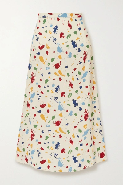 Shop Reformation Bea Printed Crepe Midi Skirt In Ecru
