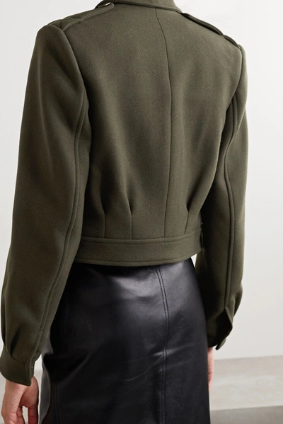 Shop Saint Laurent Cropped Wool-gabardine Jacket In Army Green