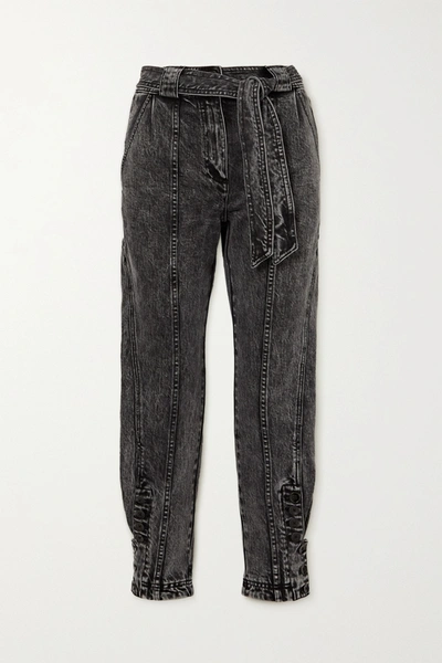 Shop Ulla Johnson Carmen Belted Acid-wash High-rise Tapered Jeans In Mid Denim