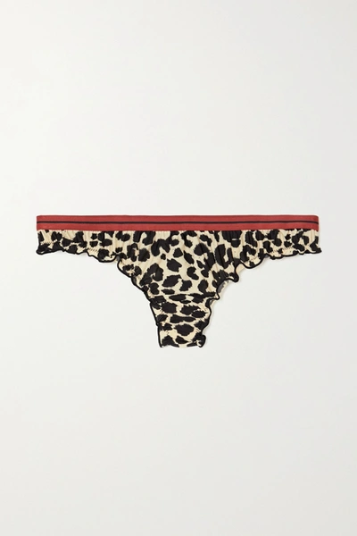 Shop Love Stories Ellie Ruffled Leopard-print Stretch-jersey Thong In Brown