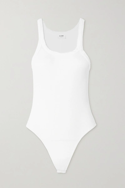 Shop Re/done Ribbed Cotton-jersey Thong Bodysuit In White