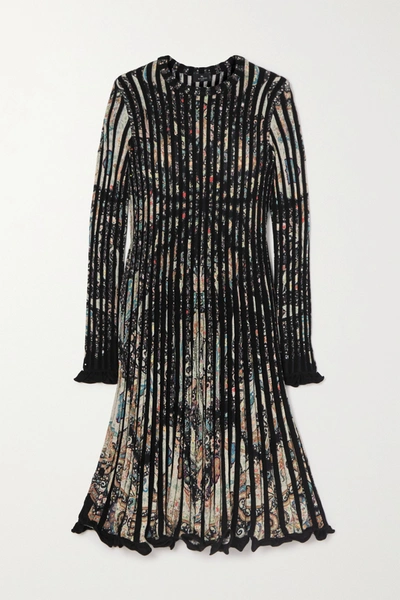 Shop Etro Pleated Paisley-print Stretch-knit Dress In Black