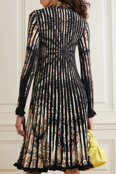 Shop Etro Pleated Paisley-print Stretch-knit Dress In Black