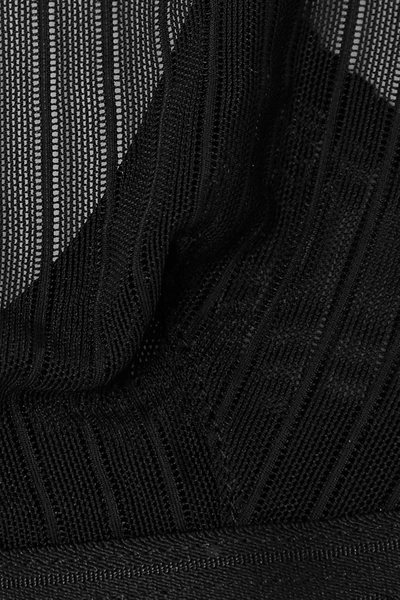 Shop Balmain Striped Stretch-tulle Soft-cup Bra In Black