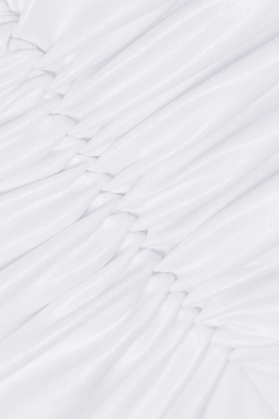 Shop Norma Kamali Slinky Marissa Ruched Halterneck Swimsuit In White