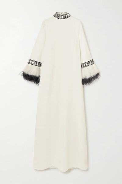 Shop Andrew Gn Feather And Crystal-embellished Cady Gown In White