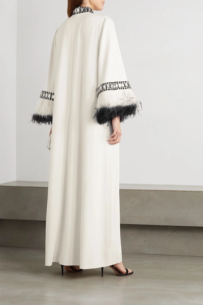 Shop Andrew Gn Feather And Crystal-embellished Cady Gown In White