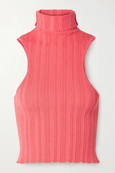 Shop The Line By K Etta Ribbed-knit Turtleneck Top In Coral