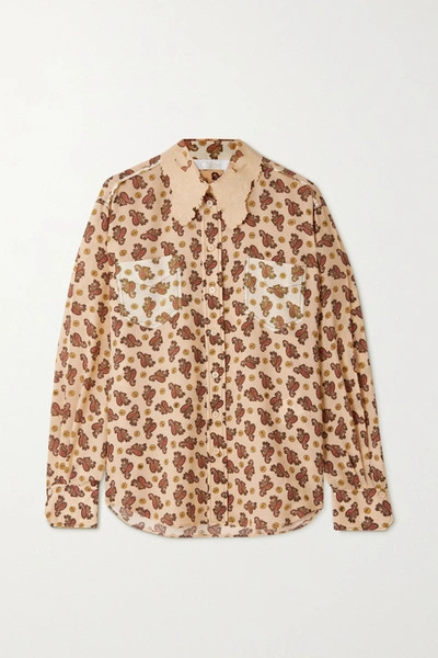 Shop Chloé Embroidered Paisley-print Silk Crepe De Chine Shirt In Cream