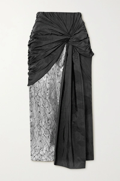 Shop 16arlington Shulan Knotted Shell, Lace And Sequin-embellished Satin Midi Skirt In Black