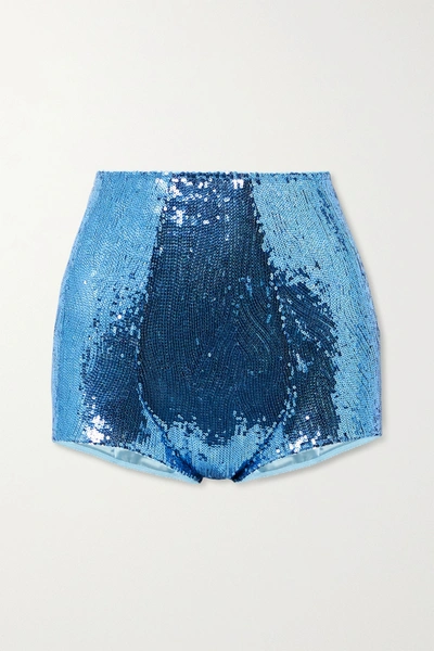 Shop Dolce & Gabbana Sequined Tulle Briefs In Light Blue