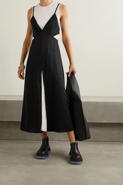 Shop Proenza Schouler White Label Layered Satin-jacquard And Crepe Midi Dress In Black
