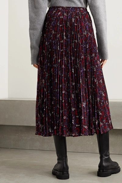 Shop Michael Michael Kors Zinnia Pleated Floral-print Chiffon Midi Skirt In Dark Purple