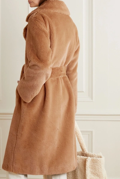 Shop Stand Studio Faustine Belted Double-breasted Faux Fur Coat In Tan